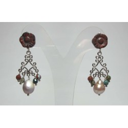 Orecchini chandelier con perle, diaspro e agata fancy