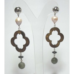 Orecchini chandelier con perle, diaspro e agata fancy
