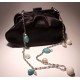 Black satin clutch with chain, pearls, turquoise and madrepora