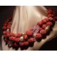 Necklace of three strands with madrepora, pearls and amethyst