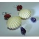 Silver earrings with amethyst, madrepora (sponge coral) and resin