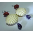 Silver earrings with amethyst, madrepora (sponge coral) and resin
