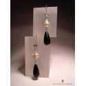 Silver earrings with pearls, onyx and smoky quartz