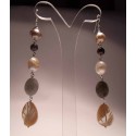 Silver earrings with pearls, mother of pearl, garnet and labradorite