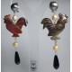 Earrings with rooster jasper, onyx and pearls