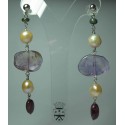 Silver earrings with pearls, ametrine, pink and green tourmaline