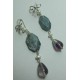 Silver earrings with fluorite, kyanite and pearls