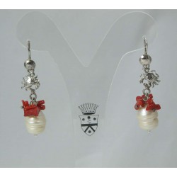 Silver earrings with pearls and coral