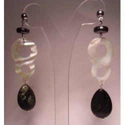 Silver earrings with mother of pearl, hematite and labradorite