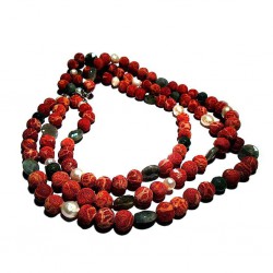 Three strand necklace with madrepora (sponge coral), pearls and labradorite