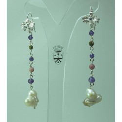 Silver earrings with amethyst, rhodonite and unakite