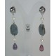 Brass earrings with kyanite, fluorite and pearls