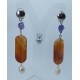 Brass earrings with carnelian, pearls and amethyst