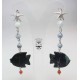 Silver earrings with aquamarine, green jasper and red coral
