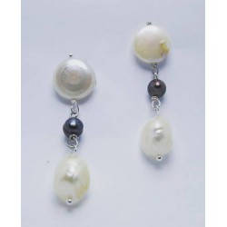 Earrings with white and grey baroque freshwater pearls