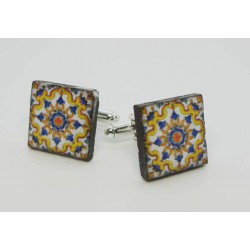 Square cufflinks with enamelled lava lapilli (Vico Equense design)