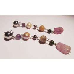Earrings with pearls, amethyst, jade, moonstone