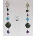Rhodium plated brass earrings with african jade, angelite and amethyst