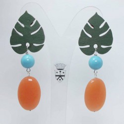 Earrings with wood and semi-precious stone