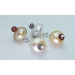 Cufflinks with freshwater pearls, iolite and garnet