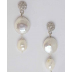 Silver earrings with white large pearls