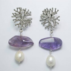 Brass earrings with pearls and ametrine