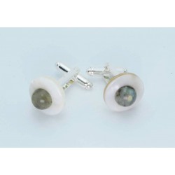Cufflinks with mother of pearl and cabochon Jaipur labradorite