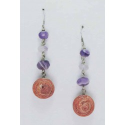Silver earrings with three size amethyst and madrepora