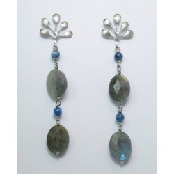 Silver earrings with labradorite and kyanite
