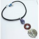 Leather necklace with amethyst, red jasper and Tahiti mother of pearl carved leaf