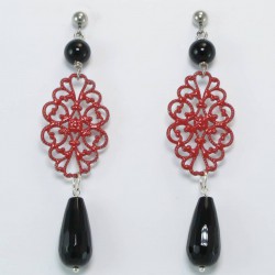 Earrings with filigree and onyx