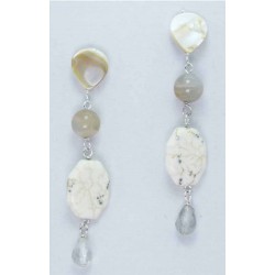 Earrings with mother of pearl, moonstone, jasper and grey quartz