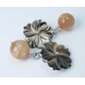 Cufflinks with pink moonstone and carved Tahiti mother of pearl
