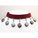 Leather choker and bracelet with falcon eye and kyanite