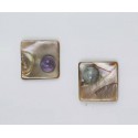 Earrings with square mother of pearl and cabochon labradorite and atmethys