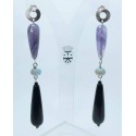Silver earrings with amethyst, aquamarine and onyx