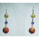 Silver earrings with madrepora, amethyst and citrine quartz