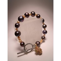 Bracelet "Rosario" with freshwater pearls and unakite cross