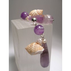 Silver earrings with amethyst, pearls and shells