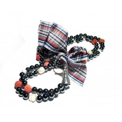 Necklace with hematite, pearls and sponge coral