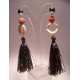 Earrings with mother of pearl, madrepora and brown silk tassels