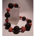Necklace with sponge coral, lava stone and onyx