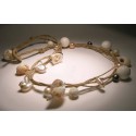 Multi-strand hemp necklace with pearls, shells and sponge coral