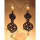 Chandelier silver earrings with pearls and moonstone on Lineaerre embroidery