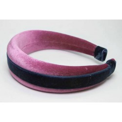 Pink velvet headband with blue velvet ribbon