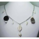 Chain necklace with jasper, howlite, onyx, mother of pearl and freshwater pearls