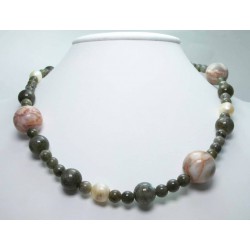 Necklace with labradorite, crazy jasper and freshwater pearls