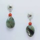 Earrings with red coral and labradorite