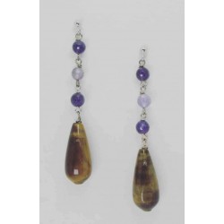  Silver earrings with tiger eye and amethyst