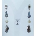 Long earrings with gray keshi pearls and amazonite